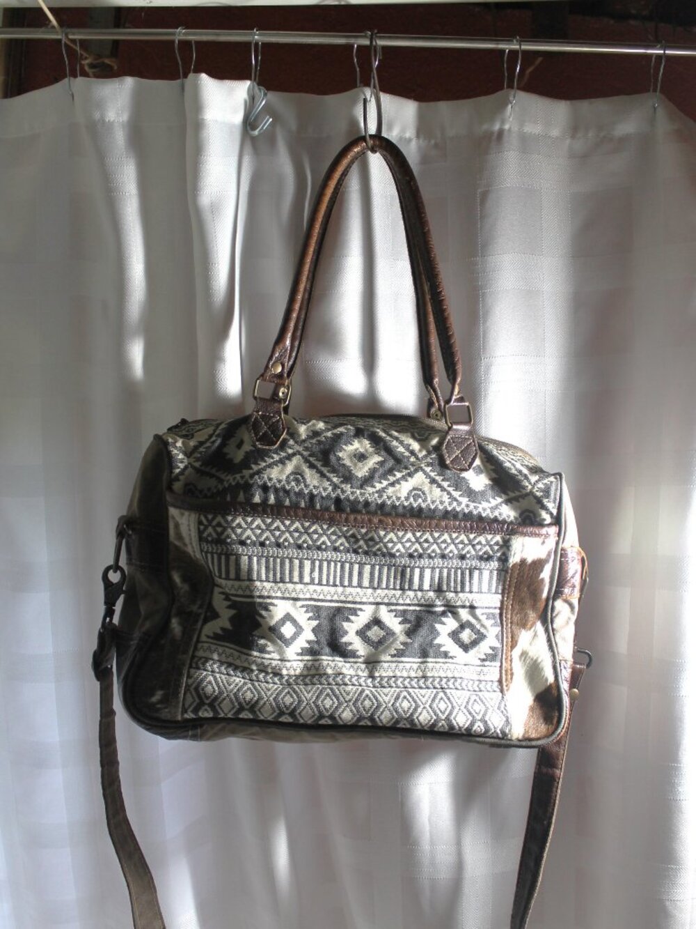 Myra Bag Large Canvas & Leather Hairon Western Satchel